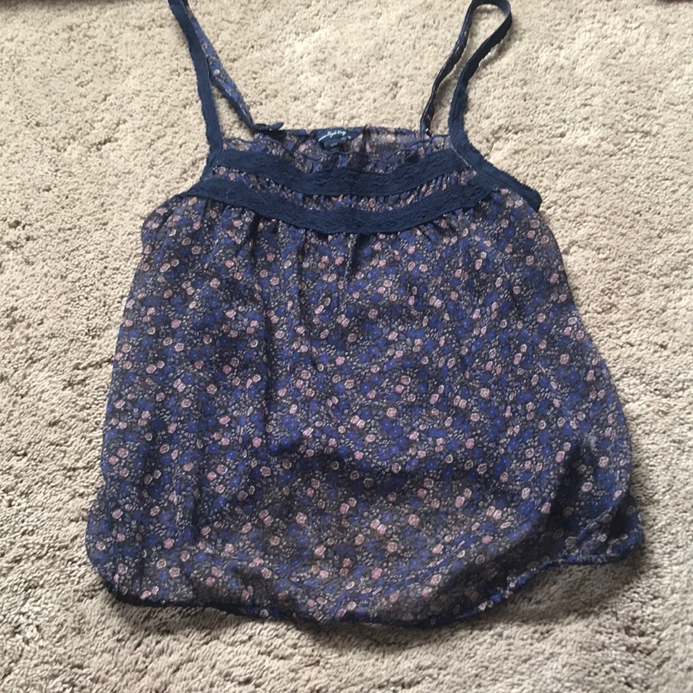 Blue sheer tank. Worn once. Adjustable straps
